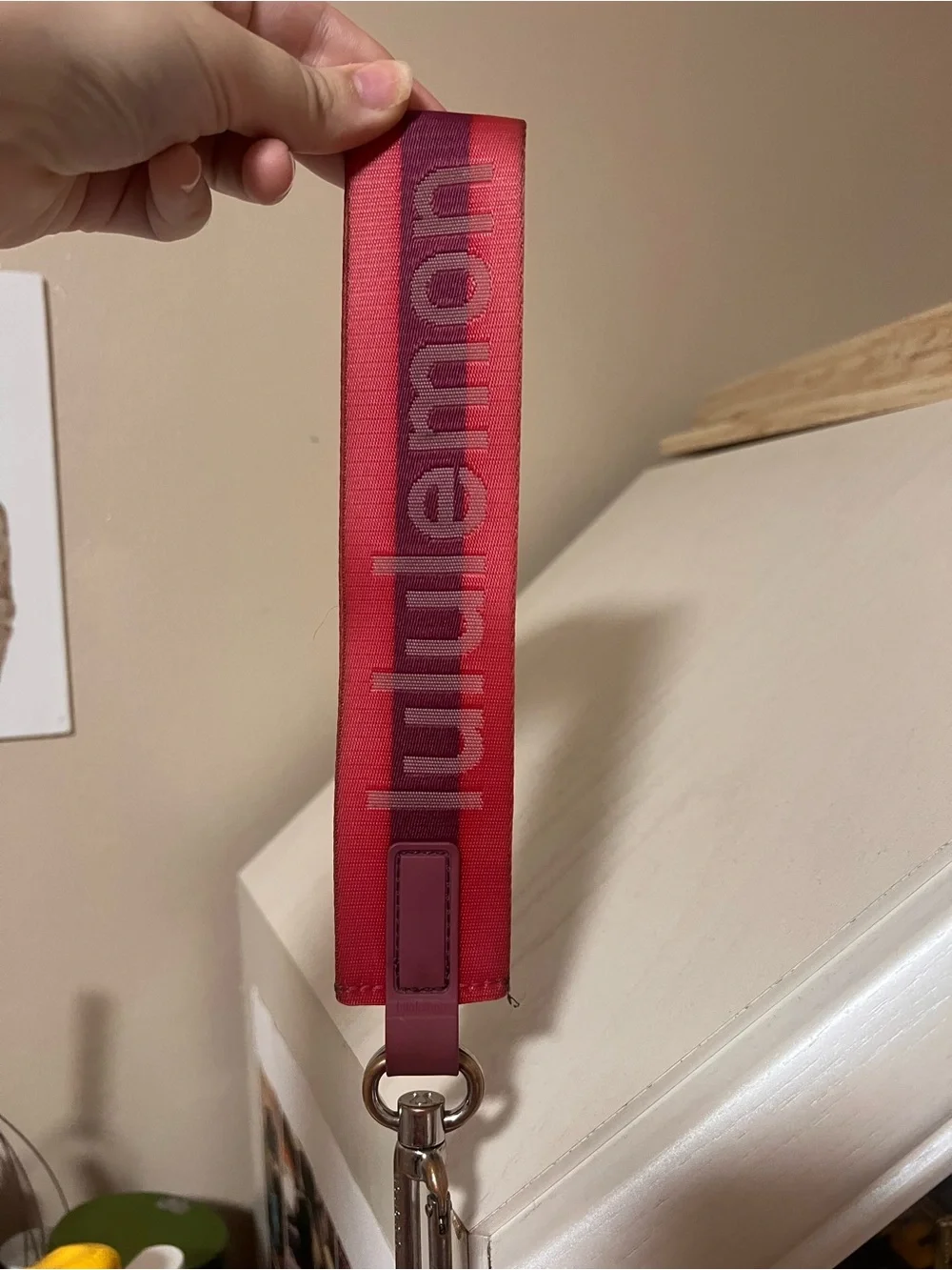 lululemon athletica Red Pink Logo Key Wristlet Strap